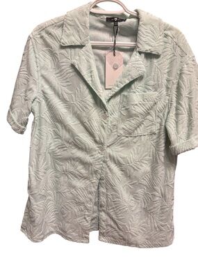 7 For All Mankind Mint Textured Short-Sleeve Button-Up
